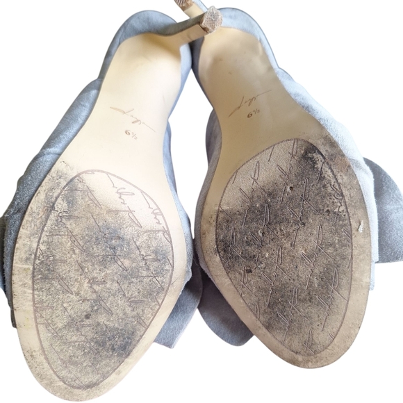 Daya by Zendaya Suede Bow Mules Heels | Size 6.5 | Gray Slip-On Stilettos - Picture 6 of 9
